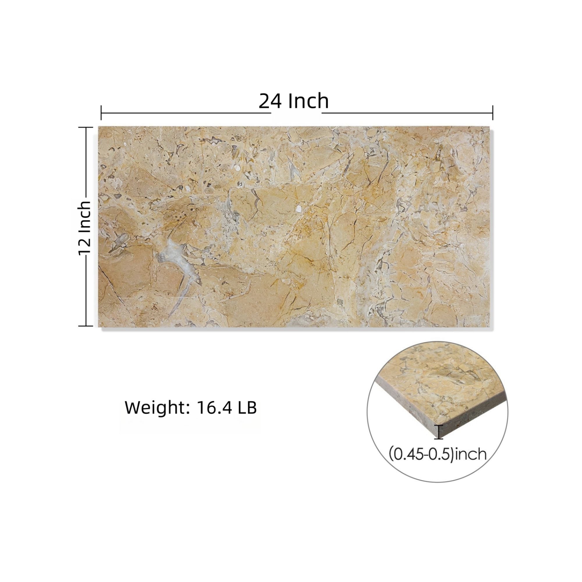 Marble Tile For Floor And Wall Honed 12 X 24&quot; Stone (Set of 4) - Beige / Gold