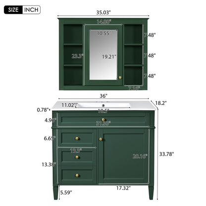 Bathroom Vanity With Mirror Cabinet, Single Sink With 2 Soft Closing Doors And 4 Drawers