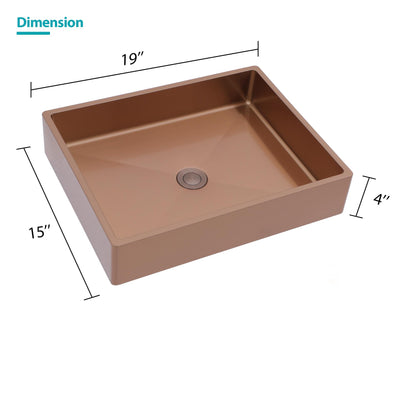 19&quot; X 15&quot; Stainless Steel Bathroom Sink With Pop Up Drain, Nano Surface - Rose Gold