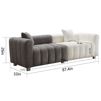 3 Seater Sofa With Metal Base Legs And 2 Pillows In +, 87.4&quot; Premium Couch For Living Room - White / Gray