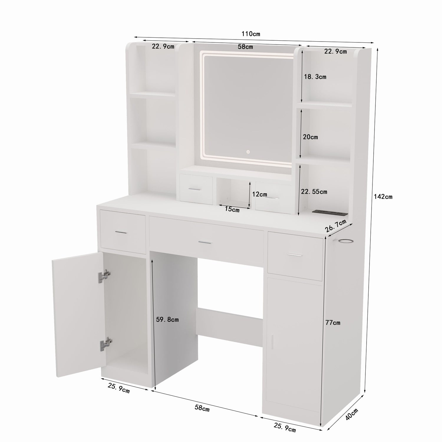 43.31&quot; Newly Designed Smart Mirror Dressing Table With Drawers And Storage Cabinet, Dressing Table With Dressing Pad For Bedroom, Dressing Room