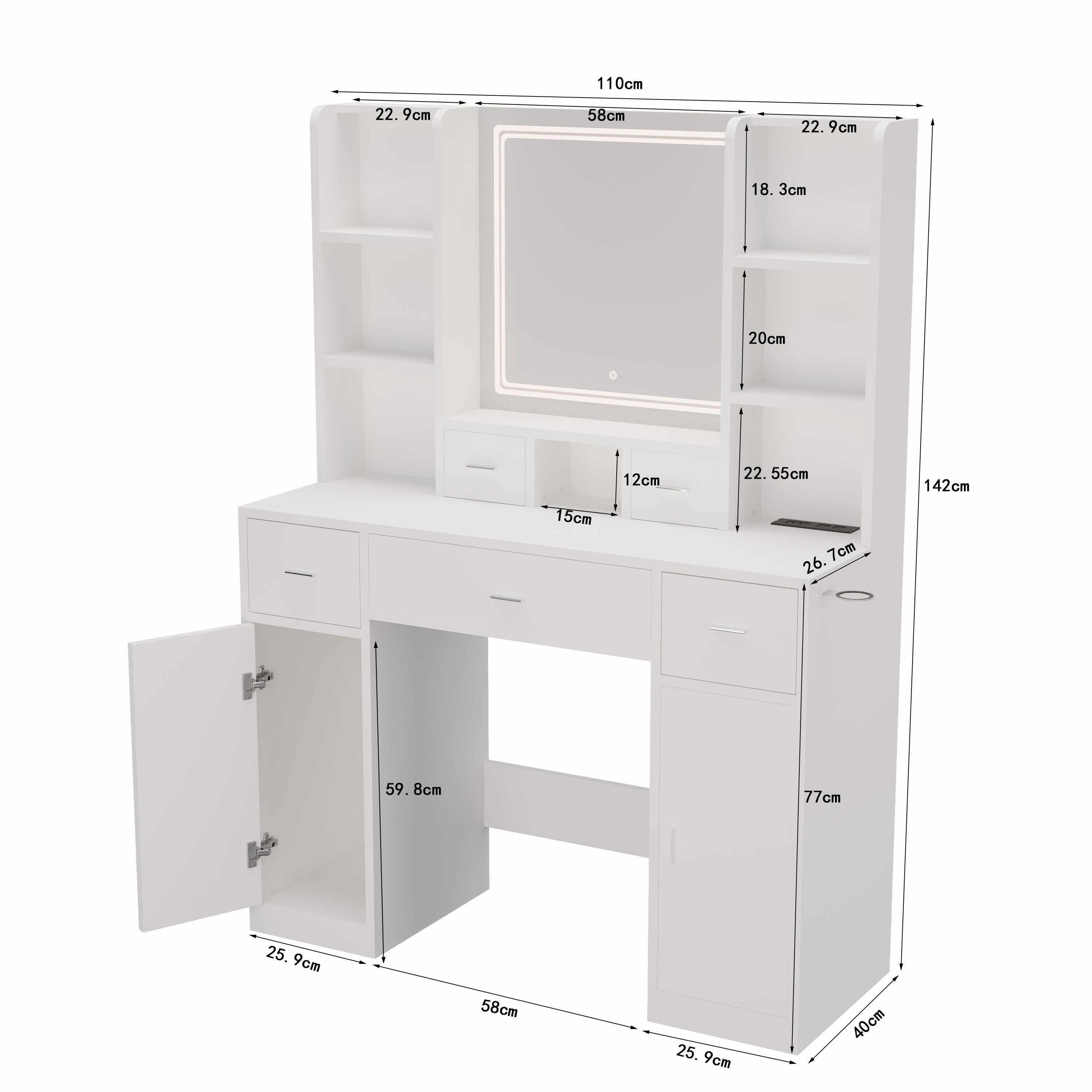 43.31&quot; Newly Designed Smart Mirror Dressing Table With Drawers And Storage Cabinet, Dressing Table With Dressing Pad For Bedroom, Dressing Room