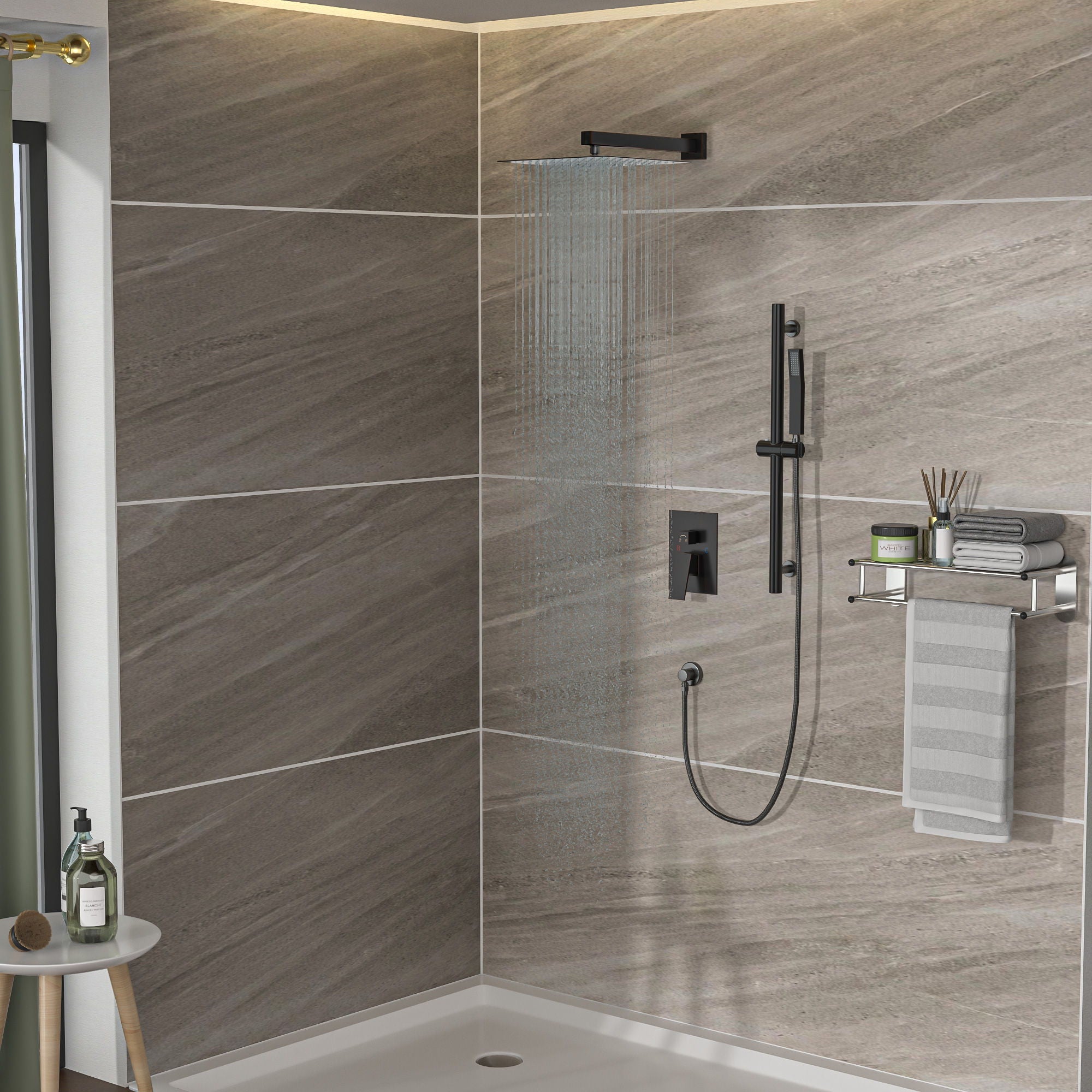 Wall Mounted Square Shower System With Adjustable Slide Bar, Rainfall Shower Head, 10 &quot; - Oil-Rubbed Bronze