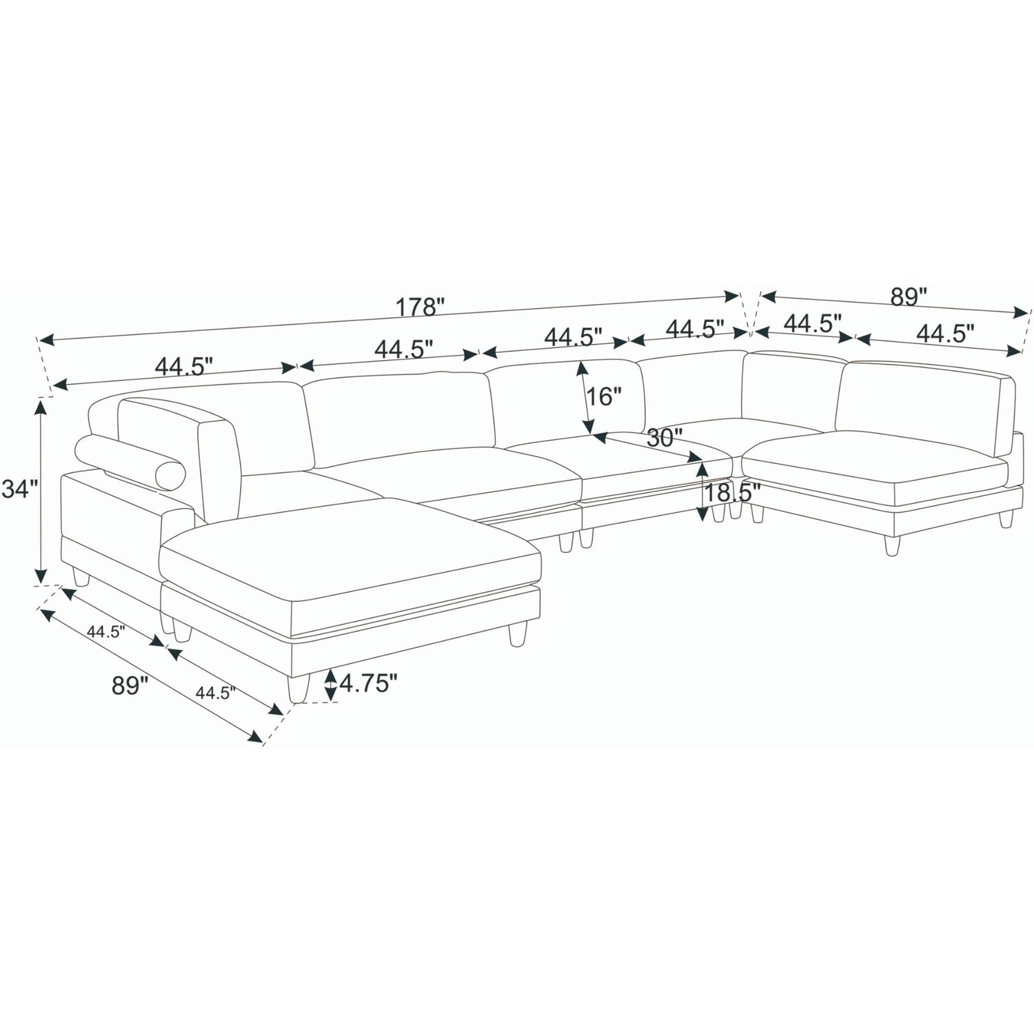Modern Modular Sectional With Adjustable Back Support