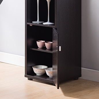 Bar Cabinet, Extended Table Kitchen Cabinet With Wine Bottle Compartment &amp; Open Shelving - Red Cocoa