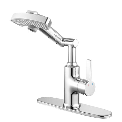 LED Temperature Display Bathroom Faucet With 3 Water Modes &amp; 360° Rotating Spout - Chrome