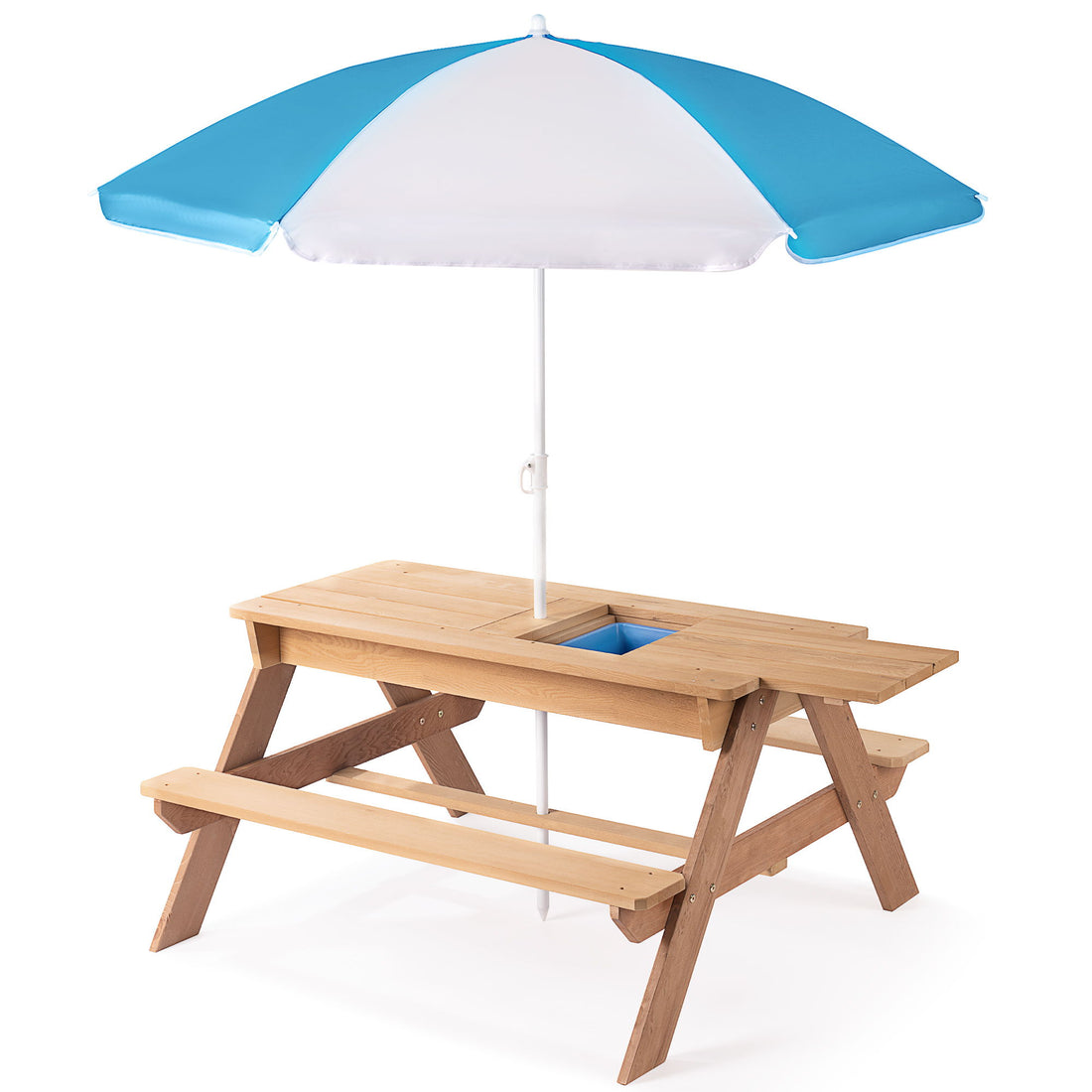 3-In-1 Kids Outdoor Wooden Picnic Table With Umbrella, Convertible Sand &amp; Water, ASTM &amp; CPSIA Certification