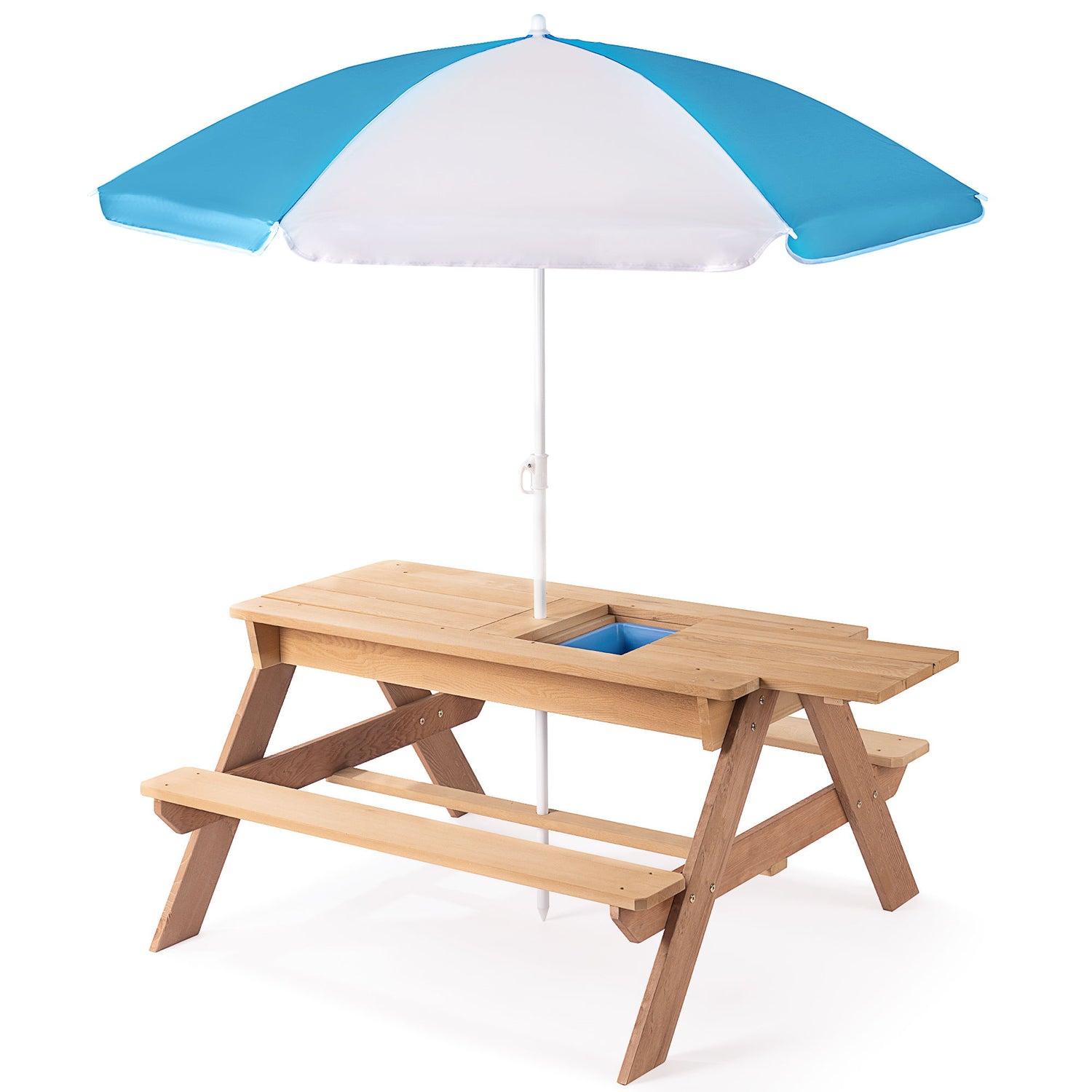 3-In-1 Kids Outdoor Wooden Picnic Table With Umbrella, Convertible Sand &amp; Water, ASTM &amp; CPSIA Certification
