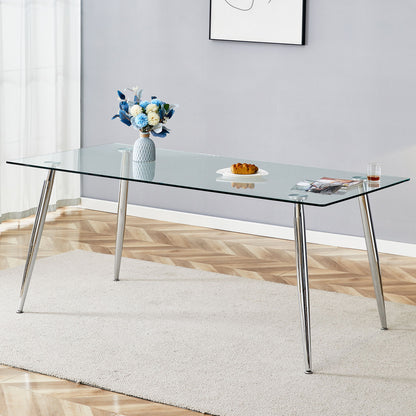 Modern Rectangular Glass Dining Table For 4 - 6 People With Tempered Glass Countertop
