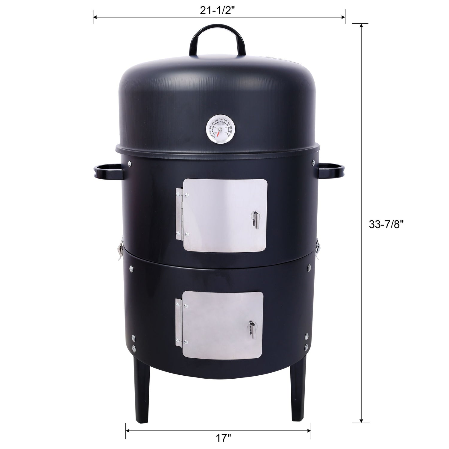 Heavy Duty Round Bbq Grill 17&quot; Steel Charcoal Smoker For Outdoor Cooking - Black