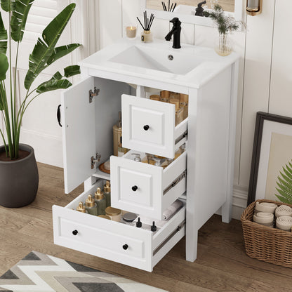 Retro Bathroom Vanity With Sink, Soft Closing Cabinet &amp; Drawers