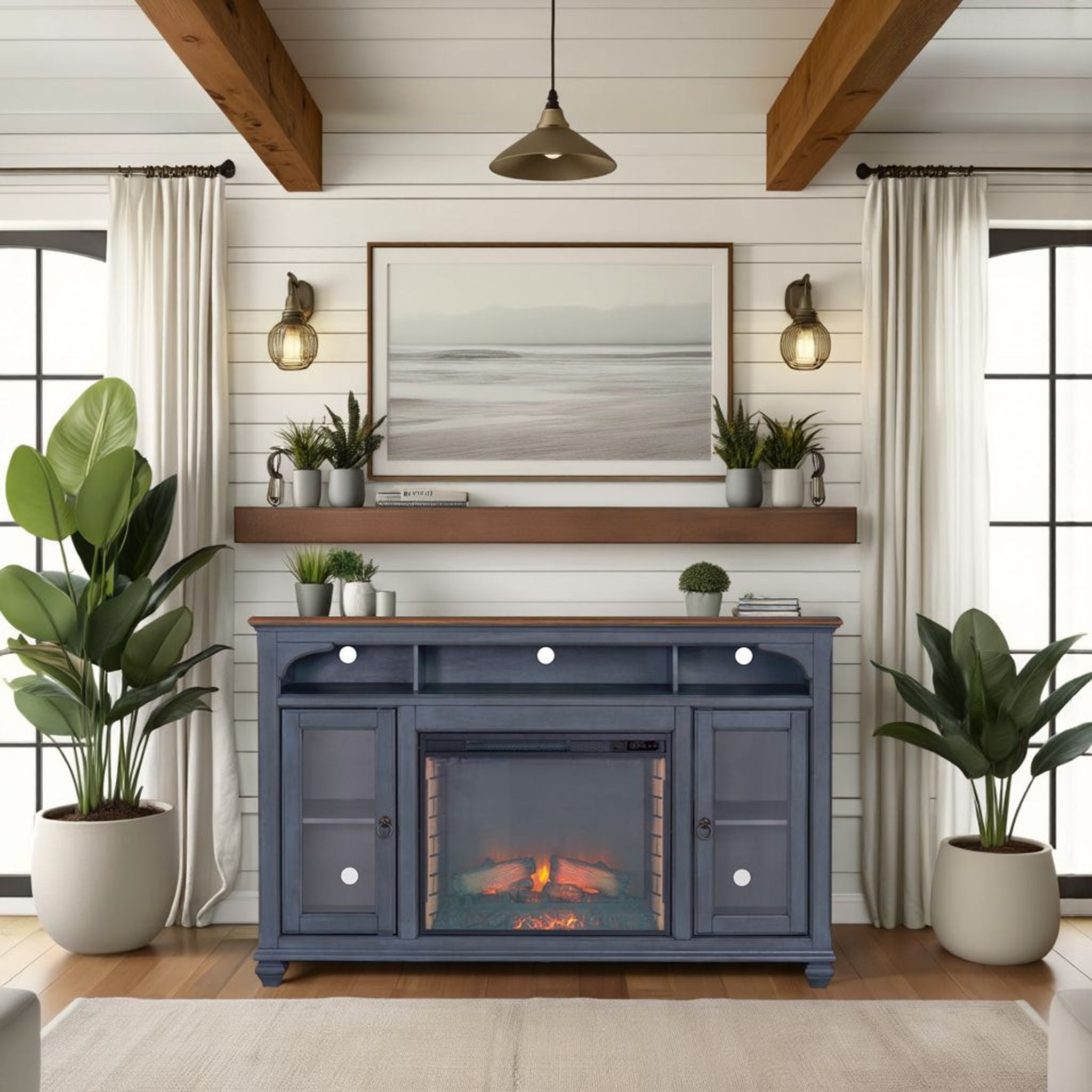 Americana - 66 In Fireplace TV Stand For TVs Up To 80&quot; - Blue