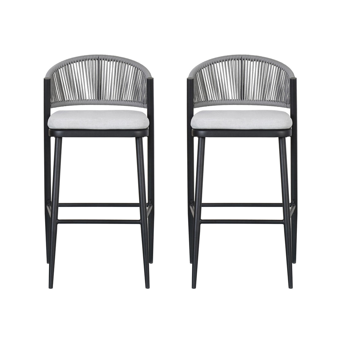 Outdoor Bar Height Metal Frame Counter Stools With Scallop Shaped Backrest &amp; Water Resistant Cushions