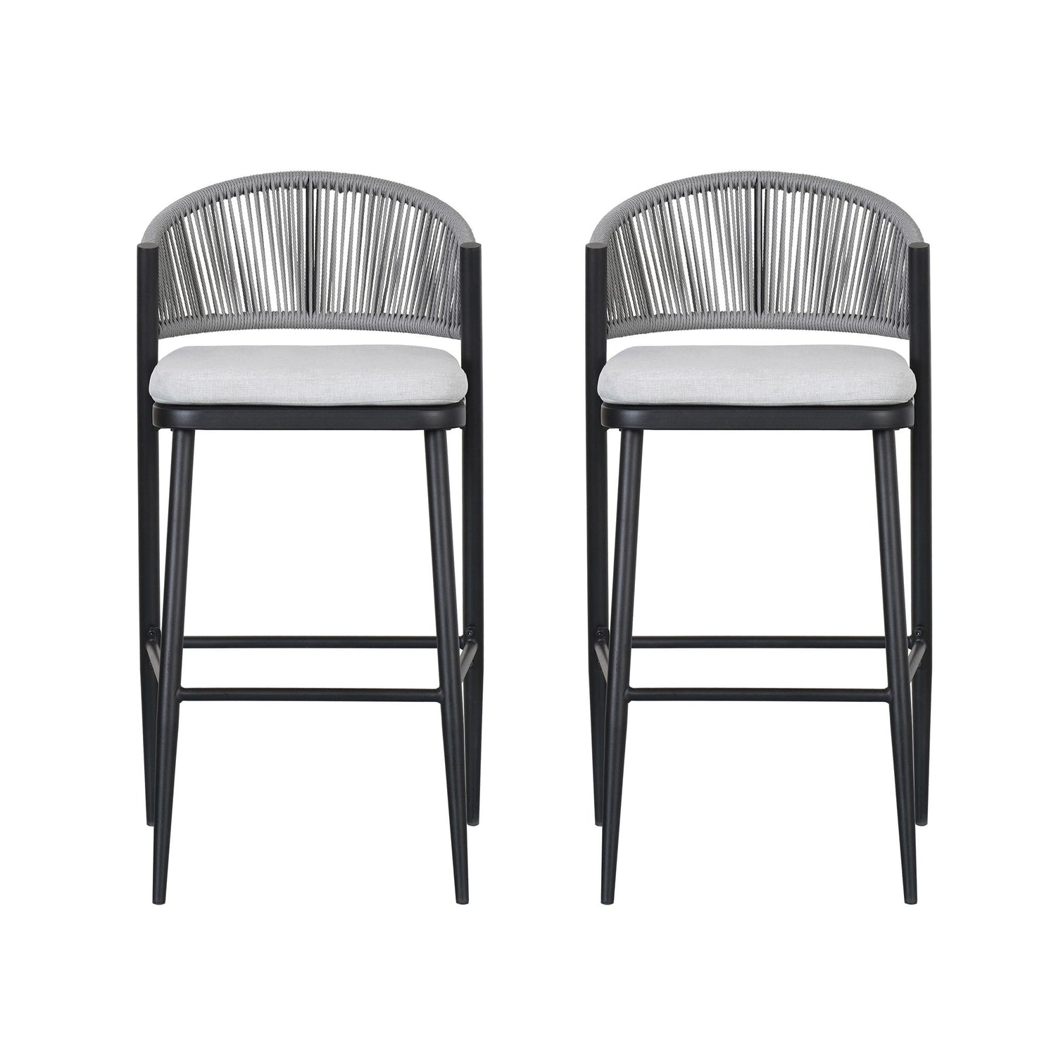Outdoor Bar Height Metal Frame Counter Stools With Scallop Shaped Backrest &amp; Water Resistant Cushions