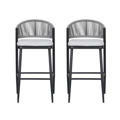 Outdoor Bar Height Metal Frame Counter Stools With Scallop Shaped Backrest &amp; Water Resistant Cushions