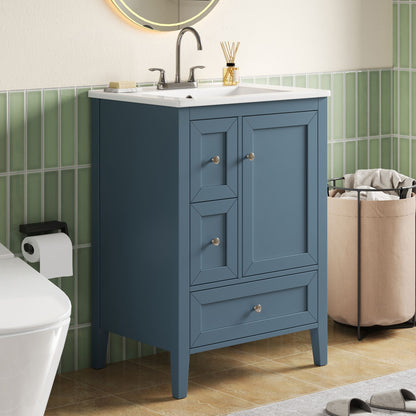 Modern Bathroom Vanity With Sink, Soft Close Drawers &amp; Door, Storage Rack