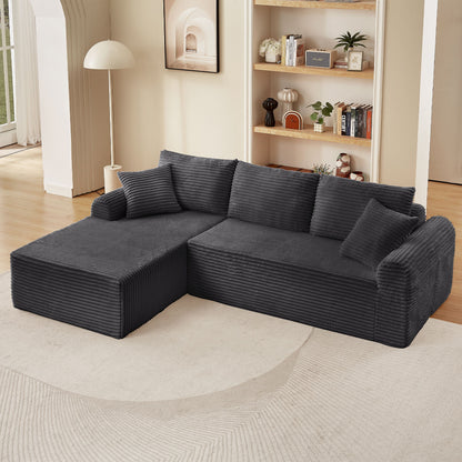 Modular Corduroy Sectional With Arched Armrests, Includes 3 Back Cushions &amp; 2 Throw Pillows