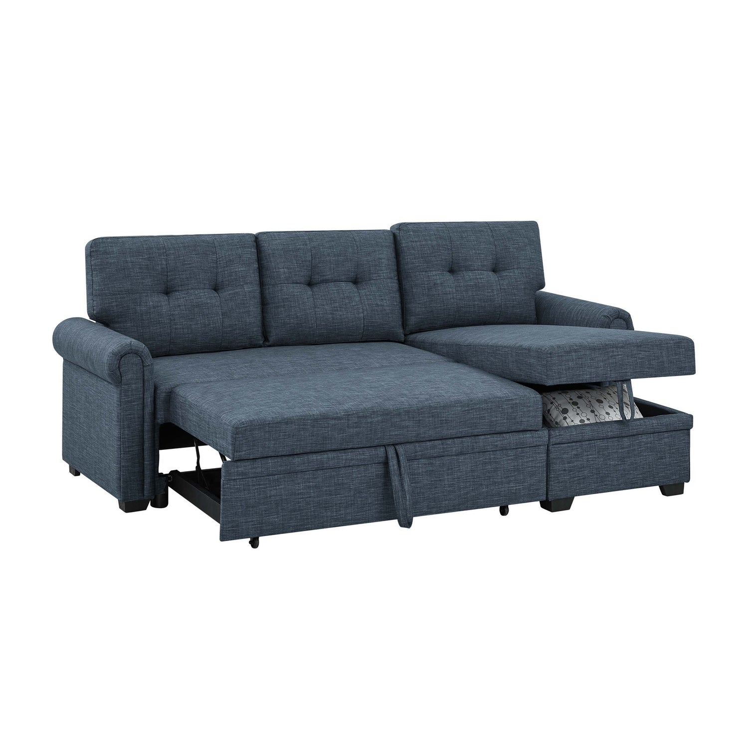 Blend Upholstered Sleeper Sofa With Reversible Chaise And Tufted Back - Dark Blue