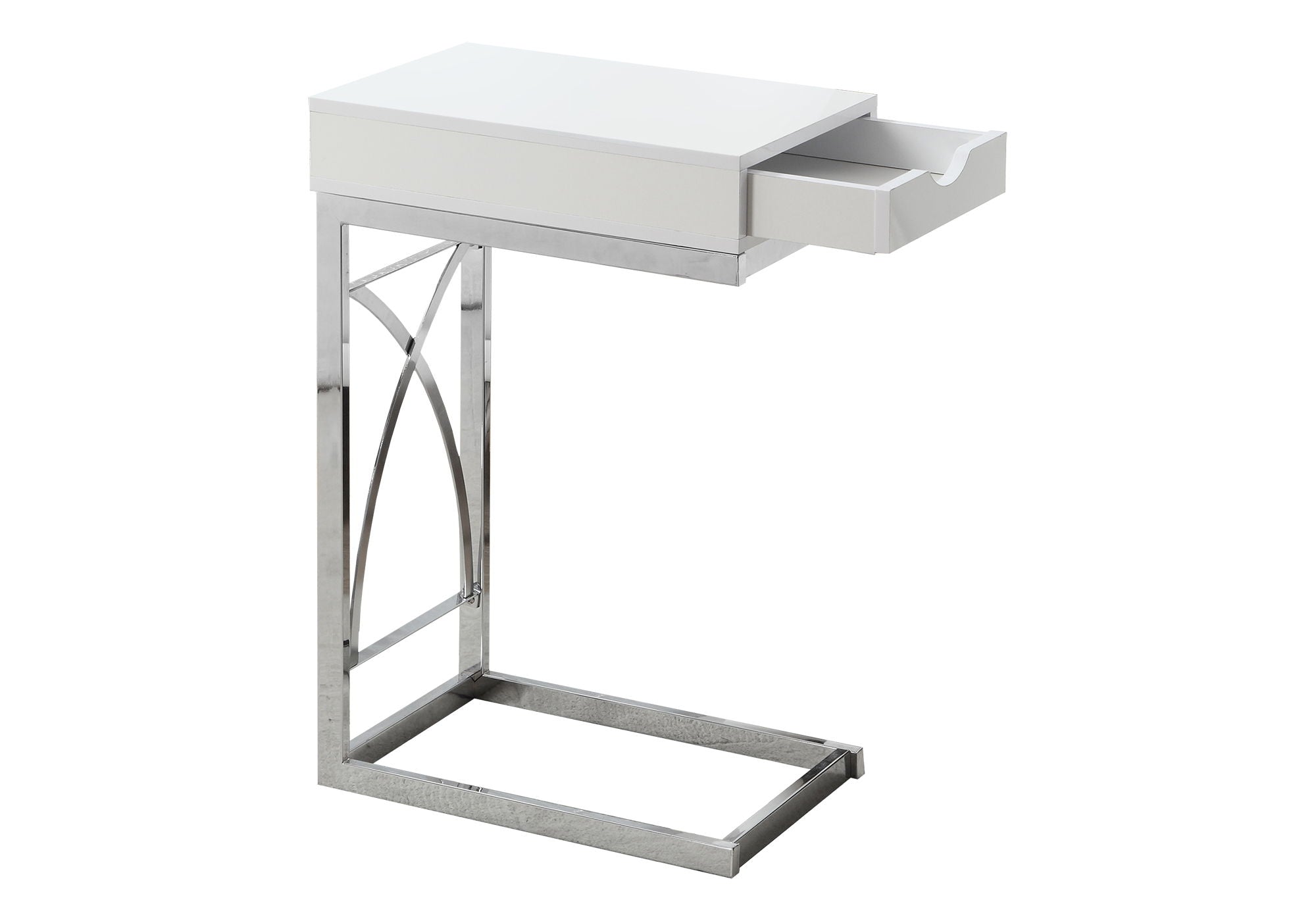 Accent Table, C - Shaped Glossy Contemporary &amp; Modern - White