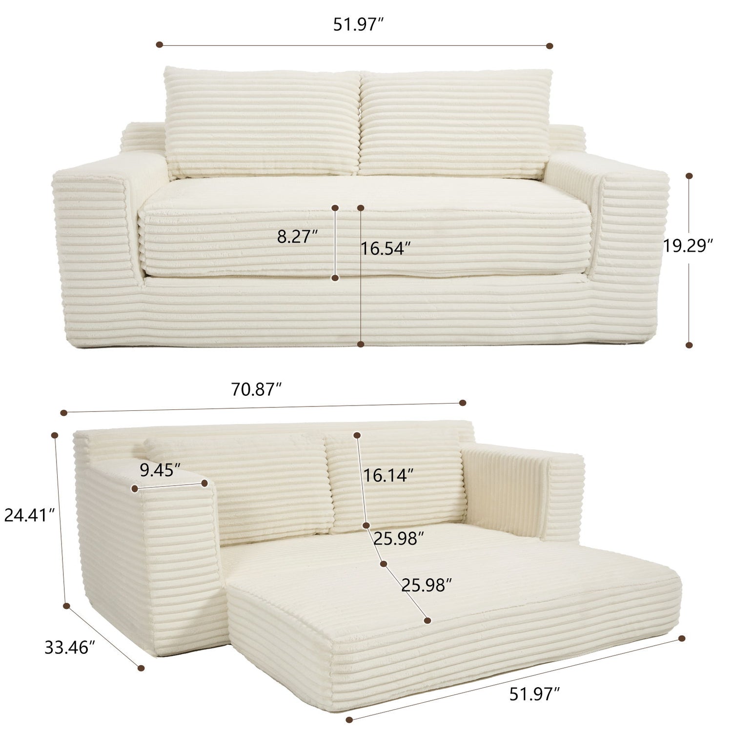 Convertible Loveseat Sofa Bed With Memory Foam &amp; Steel Frame