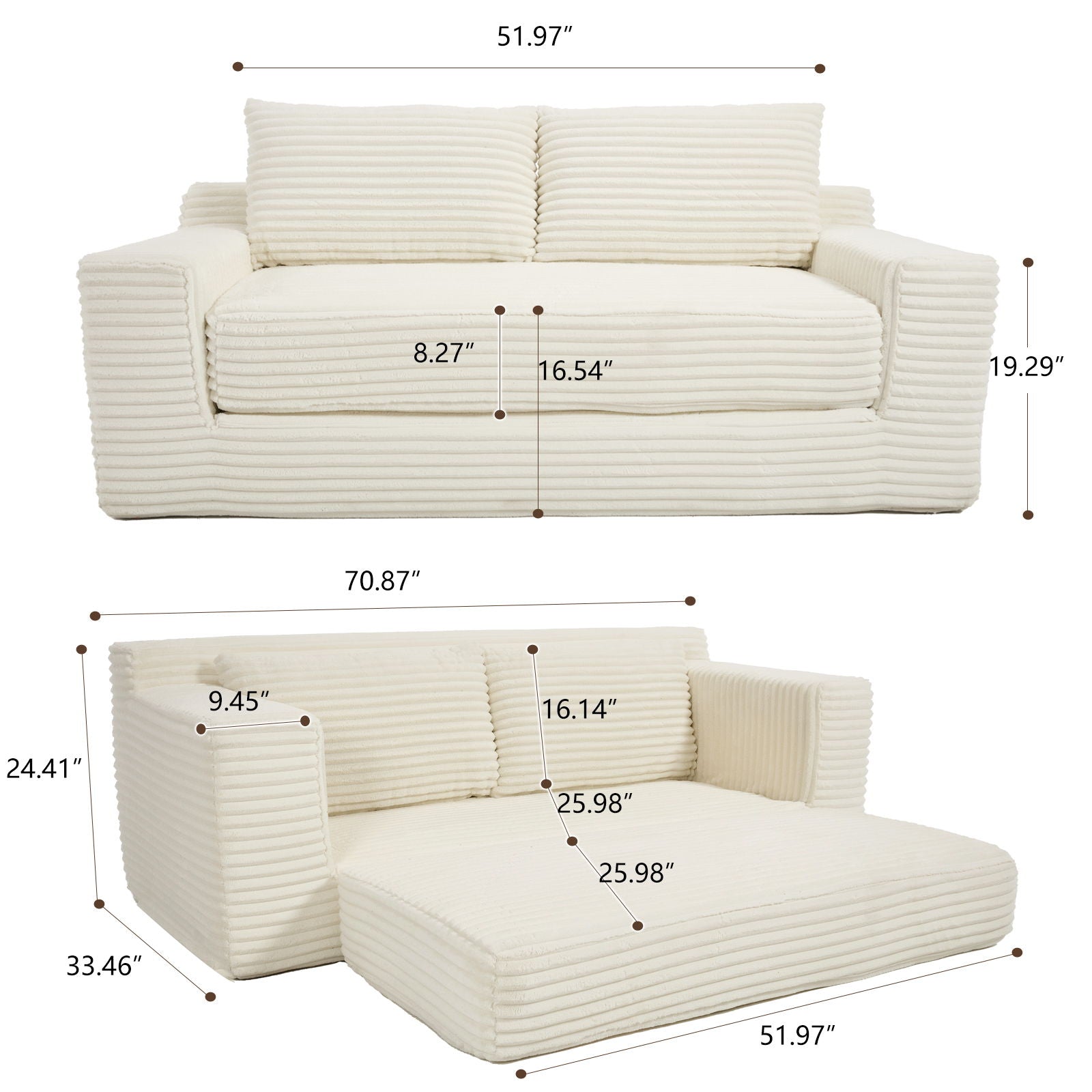 Convertible Loveseat Sofa Bed With Memory Foam &amp; Steel Frame