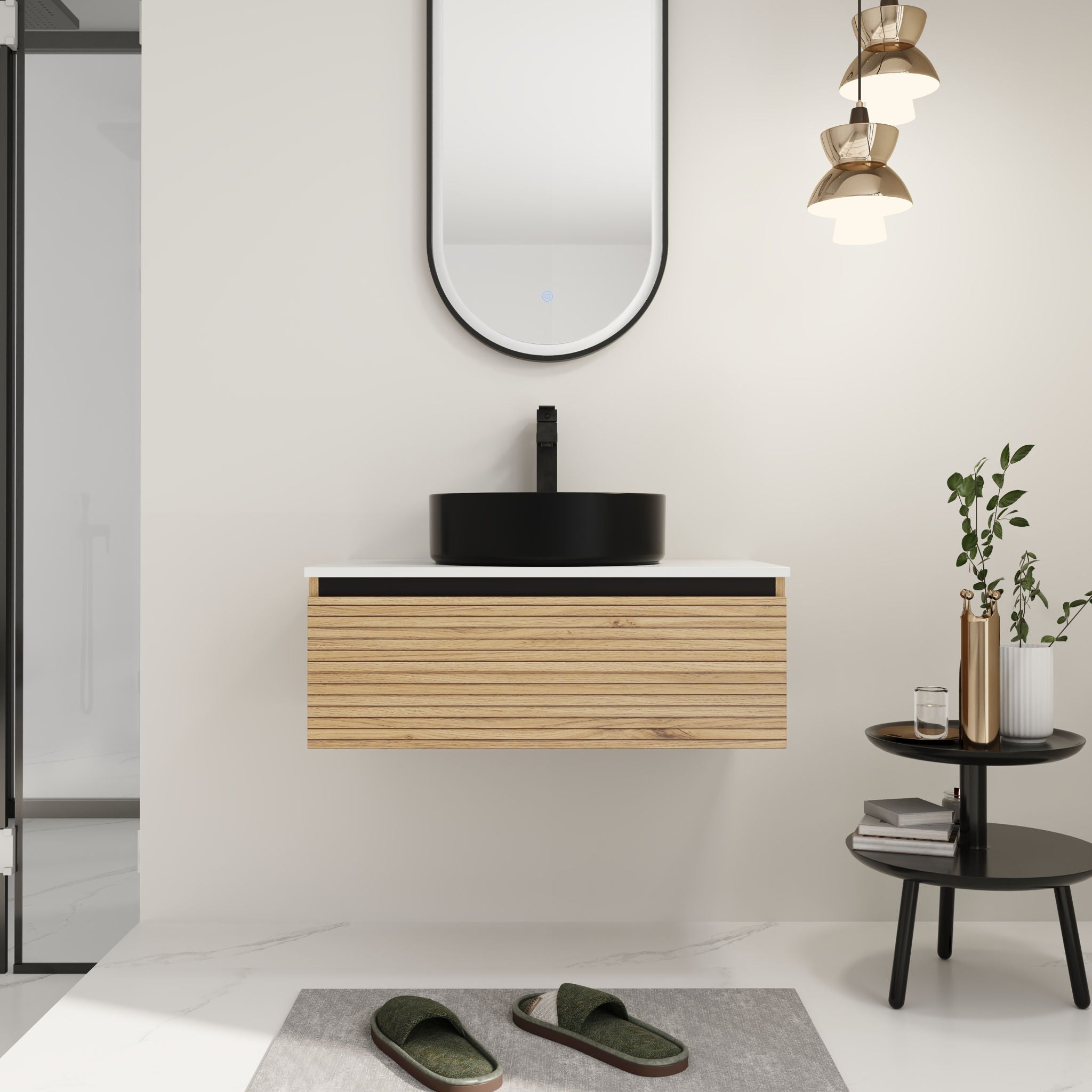Wall Mounted Bathroom Vanity With Art Sink &amp; 1 Soft Close Drawer
