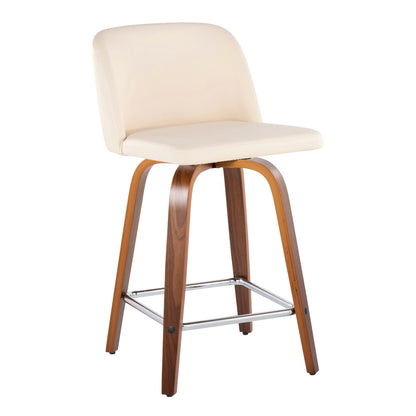 Toriano - Mid Century Modern Fixed Height Counter Stool With Swivel &amp; Square Footrest (Set of 2)