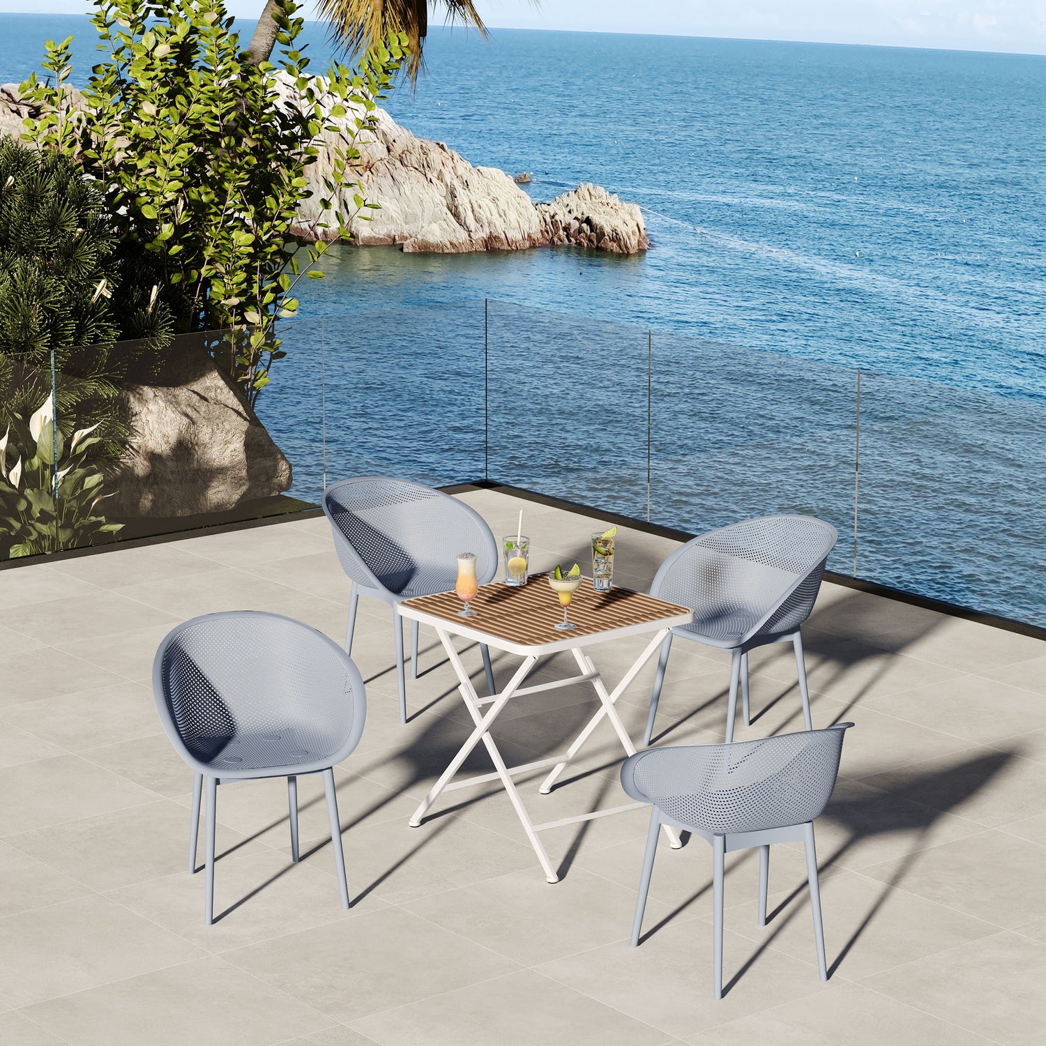 2 Pack Lounge Chair Set &amp; Folding Square Table