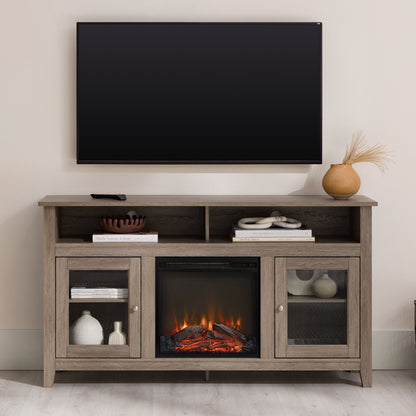 Classic Glass Door Fireplace Tall TV Stand For TVs Up To 65&quot;