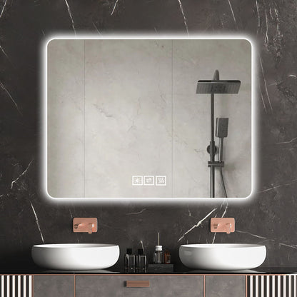 28&quot; Bathroom Mirror With LED Lights Front And Backlit, Anti-Fog Lighted Vanity Mirrors For Wall Mounted And 5 Level Dimmable, Horizontal / Vertical - Clear