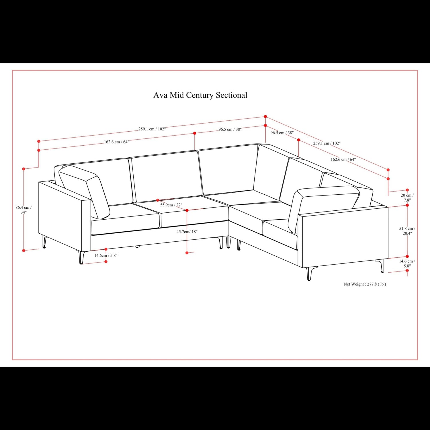 Ava - Mid Century Corner Sectional Sofa Handcrafted