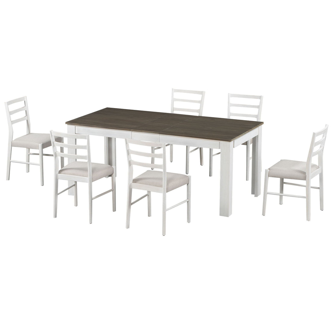 7 Piece Dining Set With Extendable Table, 2 Drawers &amp; 6 Upholstered Chairs