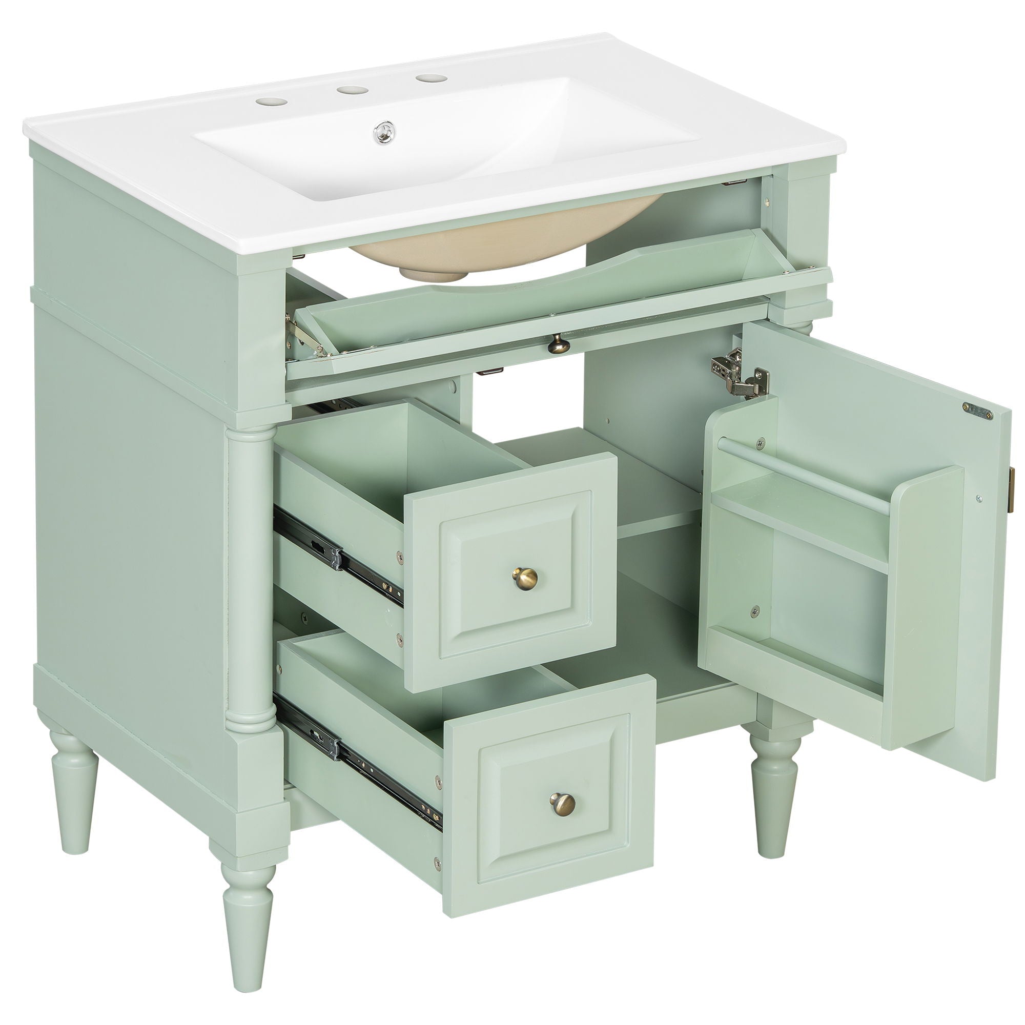 Modern Bathroom Vanity With Sink, Freestanding Cabinet With Flip Drawer &amp; Adjustable Shelf