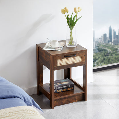 15.75&quot; Rattan End Table With Drawer, Modern Nightstand, Side Table For Living Room, Bedroom