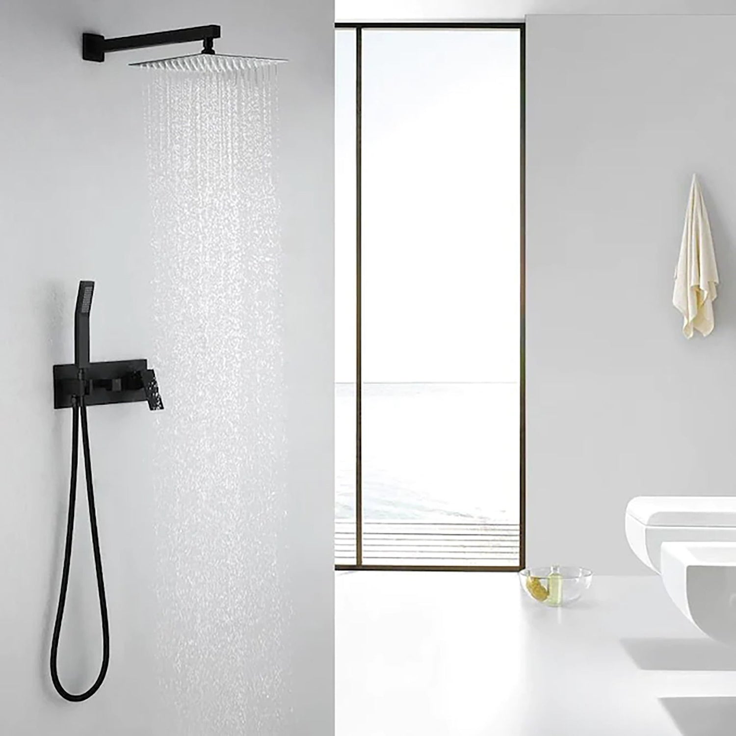 Brass Shower System With 10&quot; Rainfall Shower Head And Handheld Sprayer - Matte Black