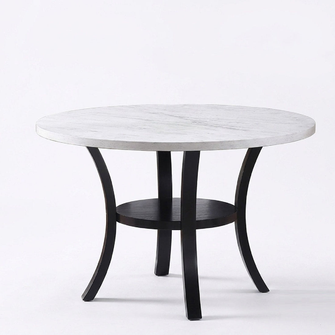 Round Dining Table With Open Bottom Shelf - Black / White