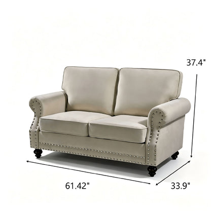 Loveseat Sofa With Nailhead Detail &amp; Turned Legs, 2 Seater Upholstered Couch