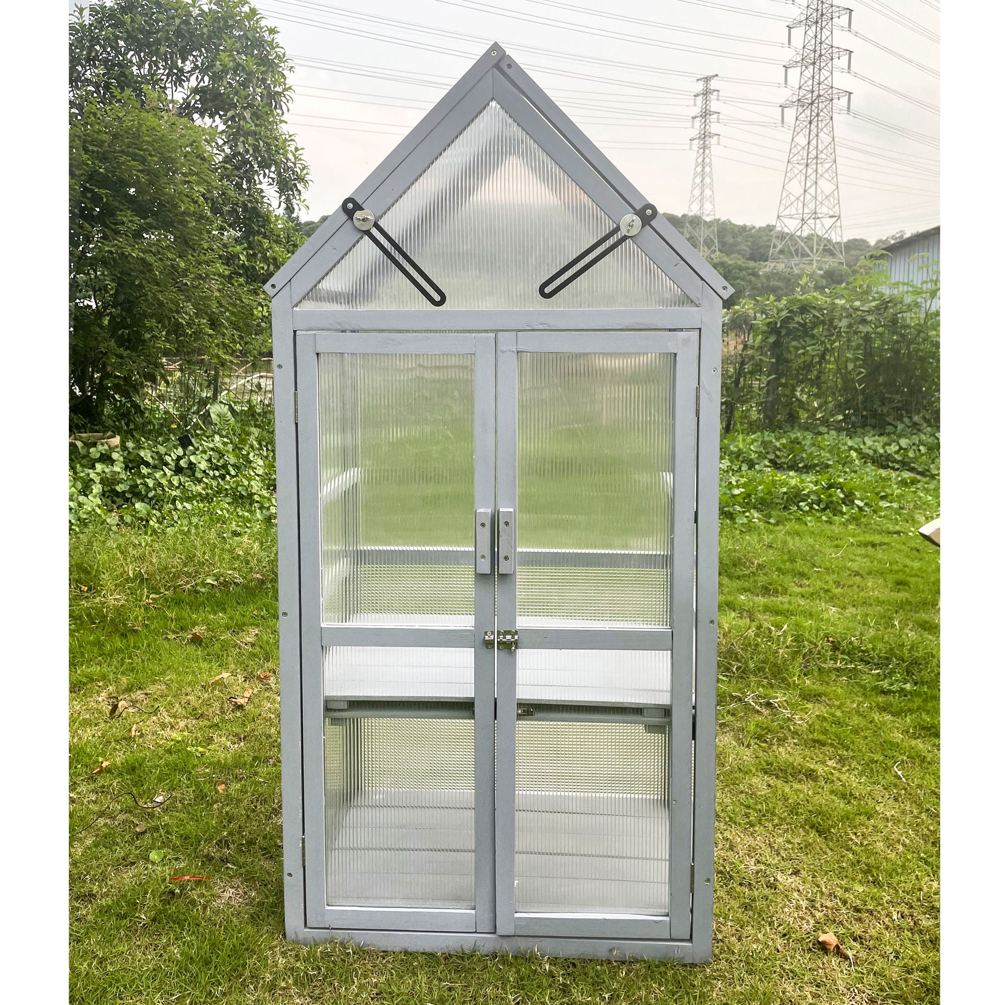 Mini Greenhouse Kit, Outdoor Small Green House, Wood, Plant Stand For Indoor Garden &amp; Patio Balcony Apartments Porch Terrace Outsid Accessories, Uv-Resistant - Gray