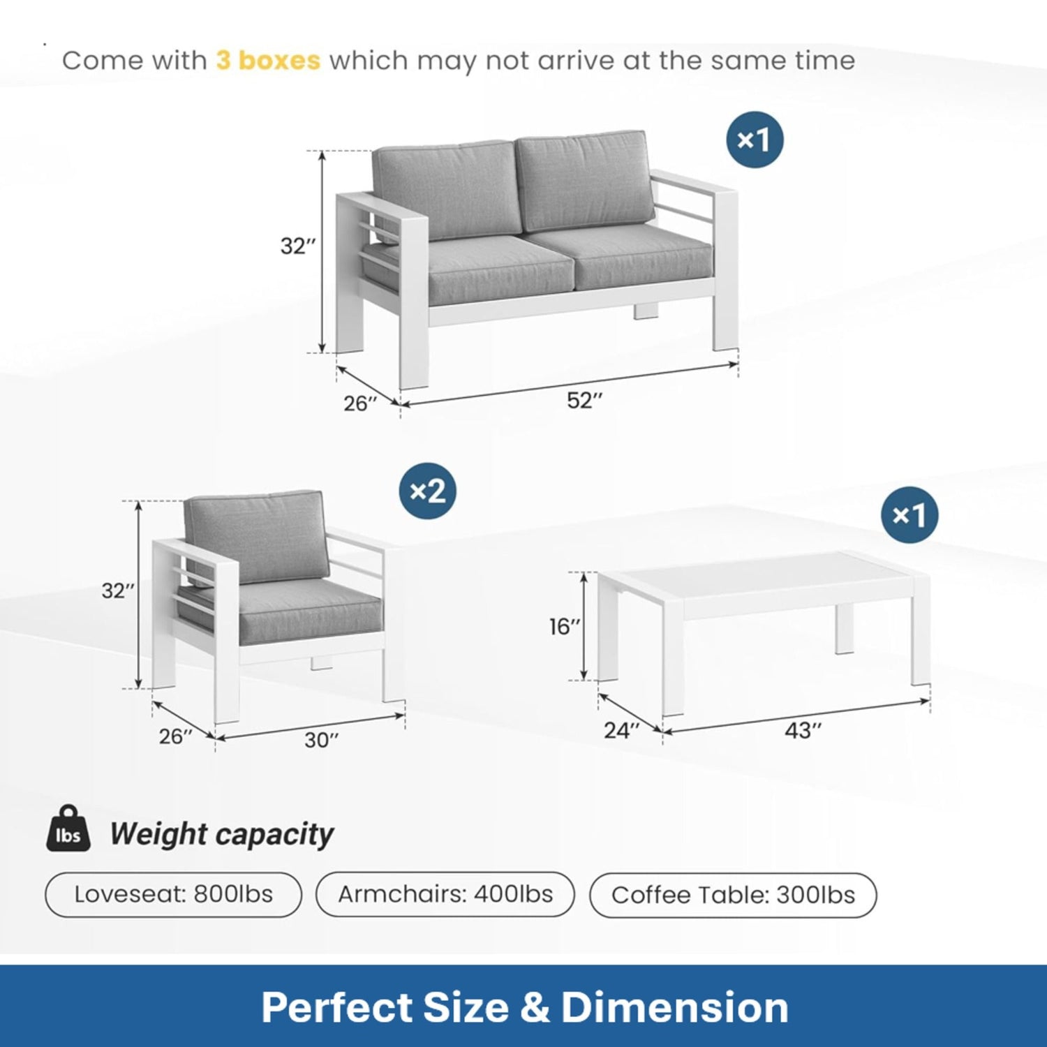 Outdoor Patio Set With All-Weather Thick Cushions