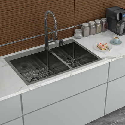 Double Bowl Kitchen Sink 16 Gauge 33&quot; X 22&quot; With 2 10&quot; Deep Basins - Gunmetal Black