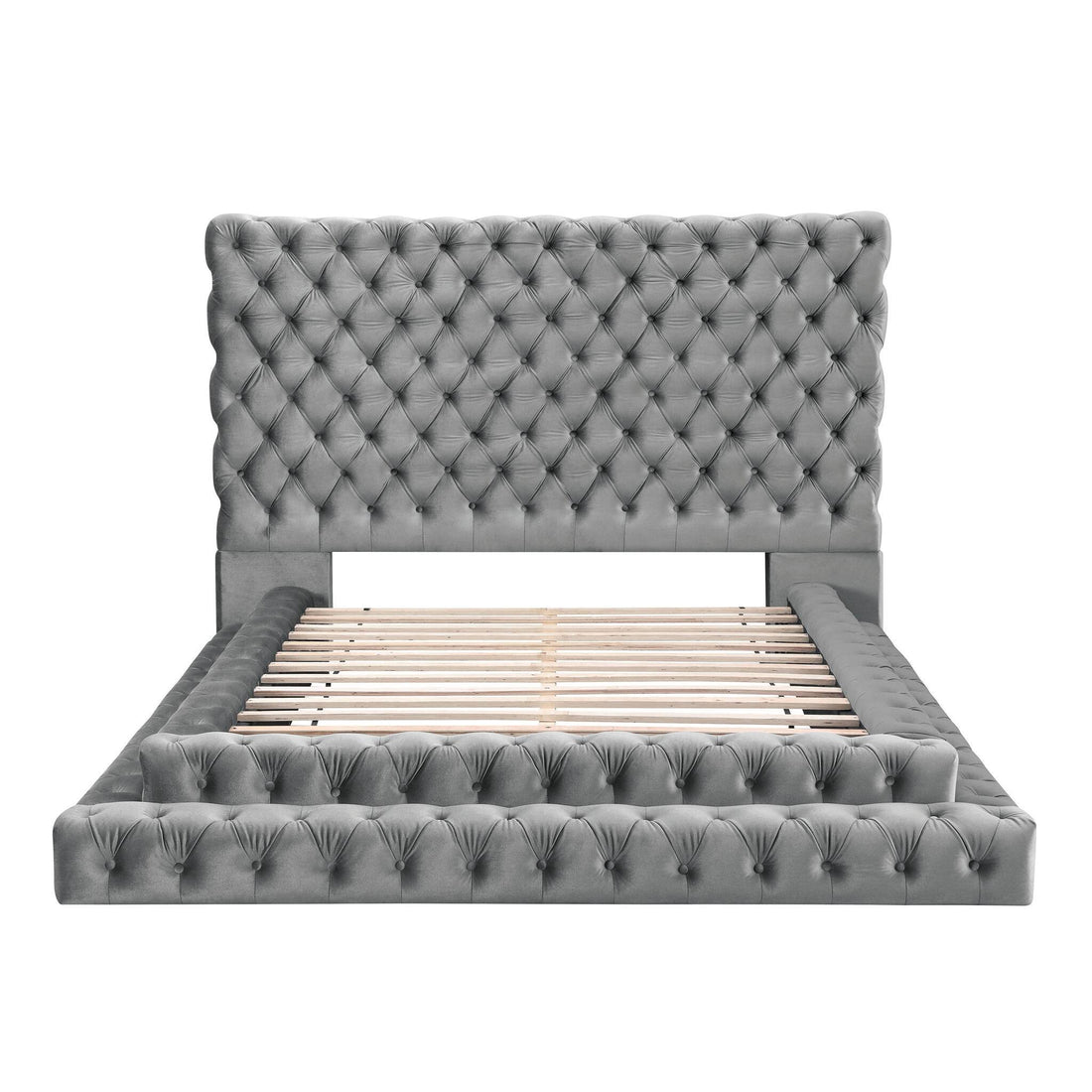 Tufted Oversized Headboard Platform Bed With Fully Upholstered Frame