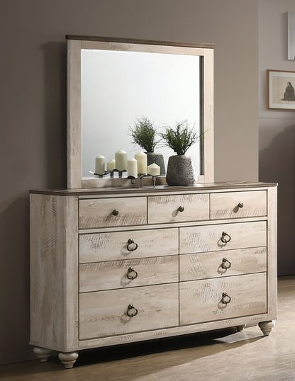 Imerland Contemporary White Wash Finish 4-Piece Bedroom Set-Queen Bed, Dresser, Mirror, Nightstand