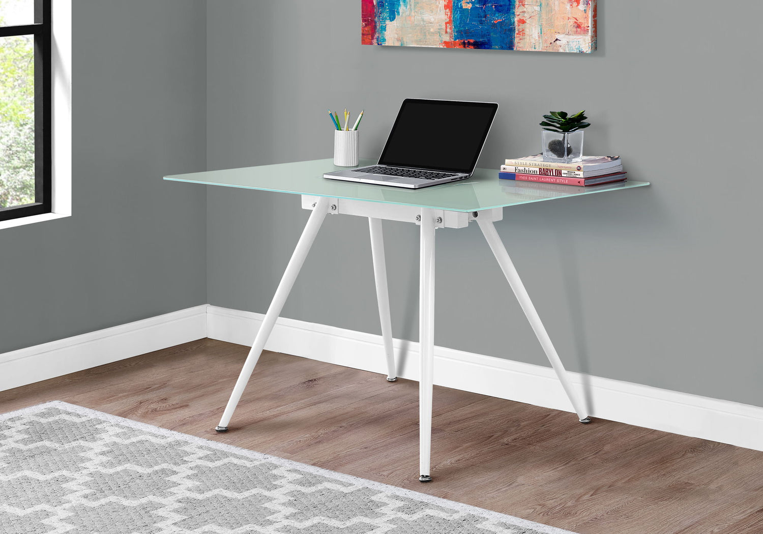 Computer Desk For Home Office, Laptop, Tempered Glass, Contemporary &amp; Modern - White