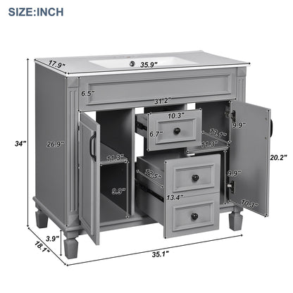 Bathroom Vanity With Top Sink, Mirror Cabinet, 2 Soft Closing Doors &amp; 2 Drawers