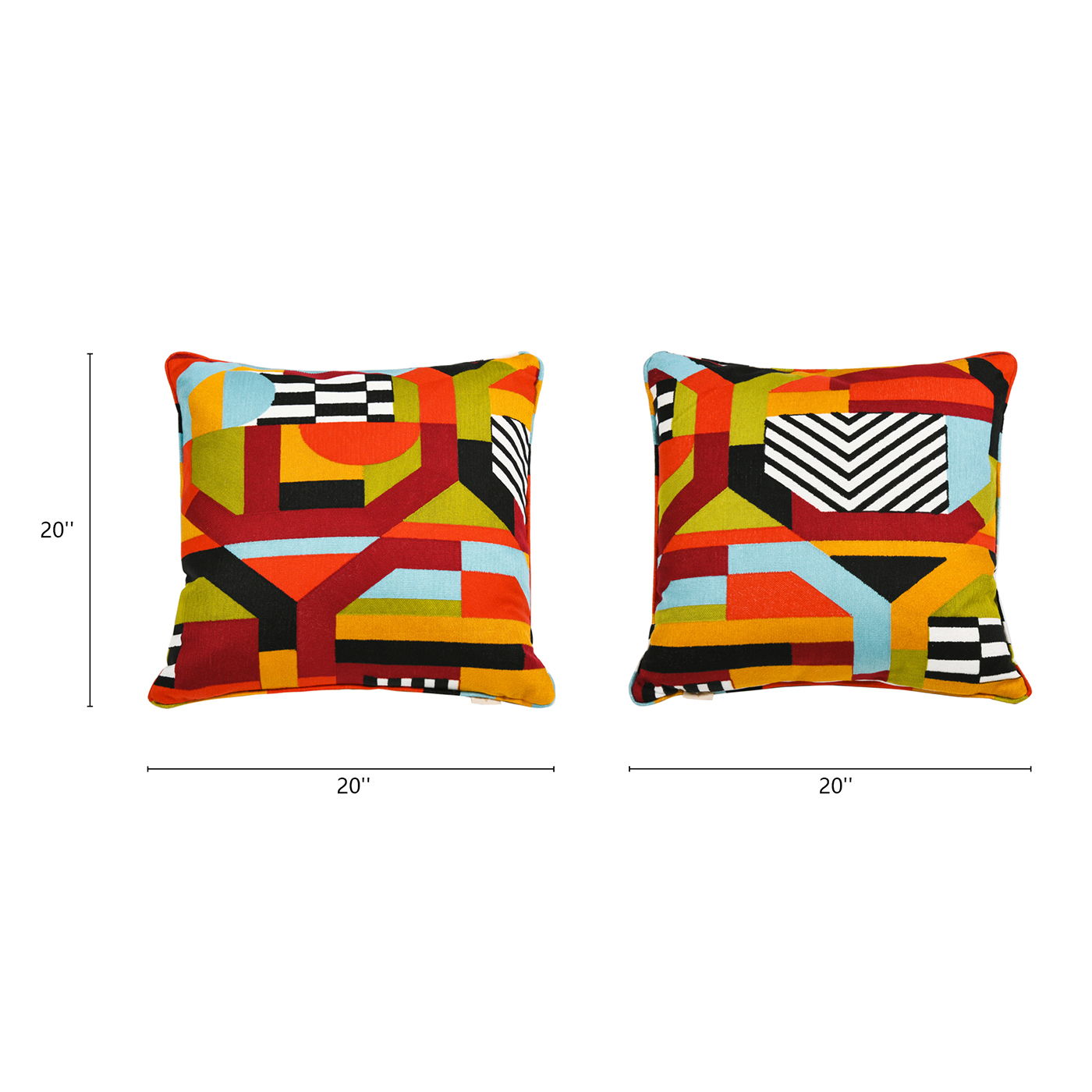 La Broderie - Square Embroidered Throw Pillow &amp; Feather Down Insert - Colorpop Multicolored Embroidery