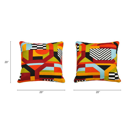 La Broderie - Square Embroidered Throw Pillow &amp; Feather Down Insert - Colorpop Multicolored Embroidery