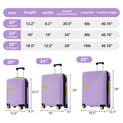 Hardshell Luggage Sets 3 Pieces Contrast Color Suitcase With Spinner Wheels And Tsa Lock 20&quot; 24&quot; 28&quot; Available