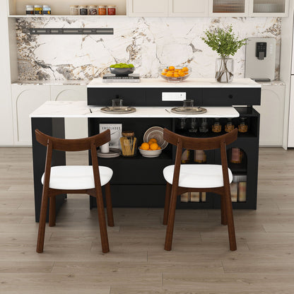 Retro Kitchen Island Set With Chairs, Extendable &amp; Rotating Table, 4 Drawers &amp; Door Cabinets