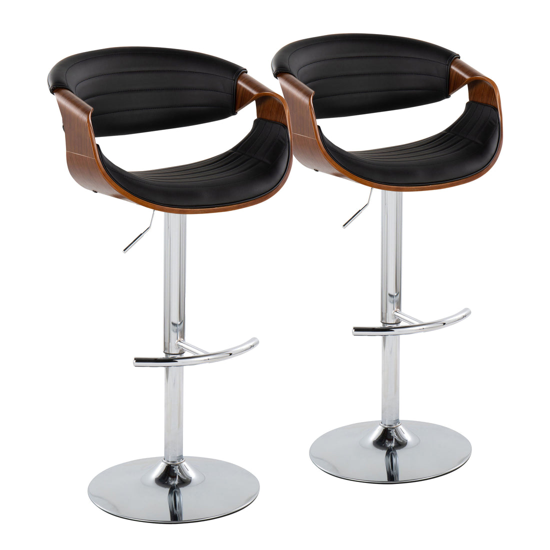 Symphony - Mid Century Modern Adjustable Barstool &amp; Swivel With Rounded T Footrest (Set of 2)
