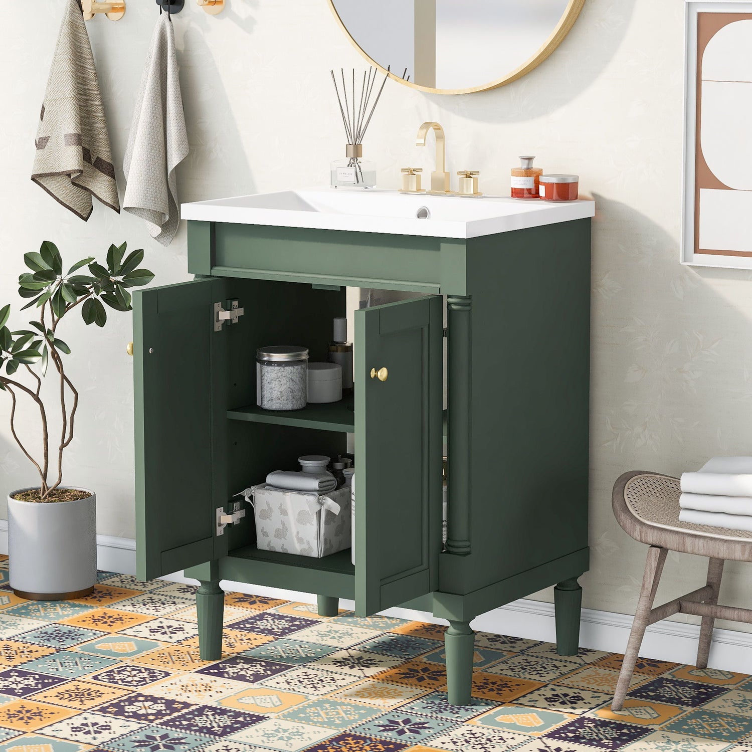 Bathroom Vanity With Top Sink, 2-Tier Modern Bathroom Storage Cabinet